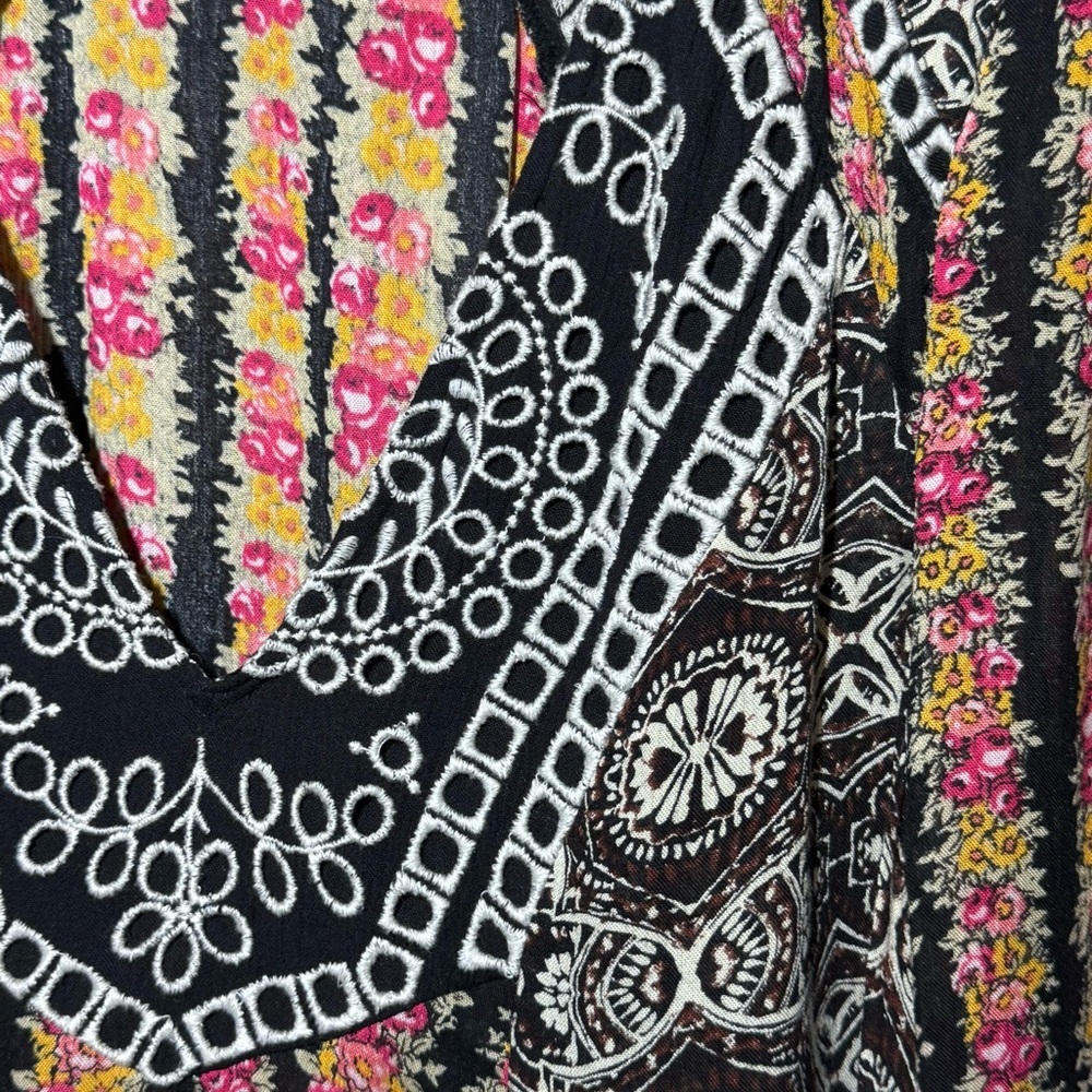 FREE PEOPLE Fallin Into You Long Sleeve Tunic Dress Black Combo size XS - Picture 5 of 14